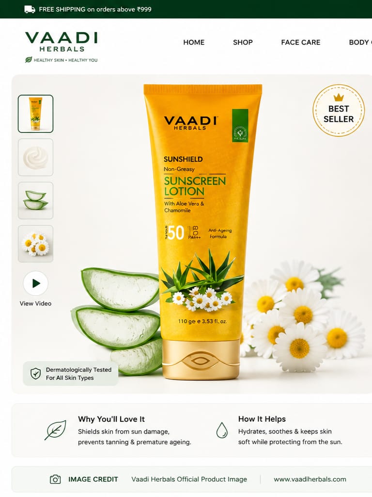 Vaadi Herbals Sunscreen Lotion Spf-50 With Aloe Vera & Chamomile (110 ml)